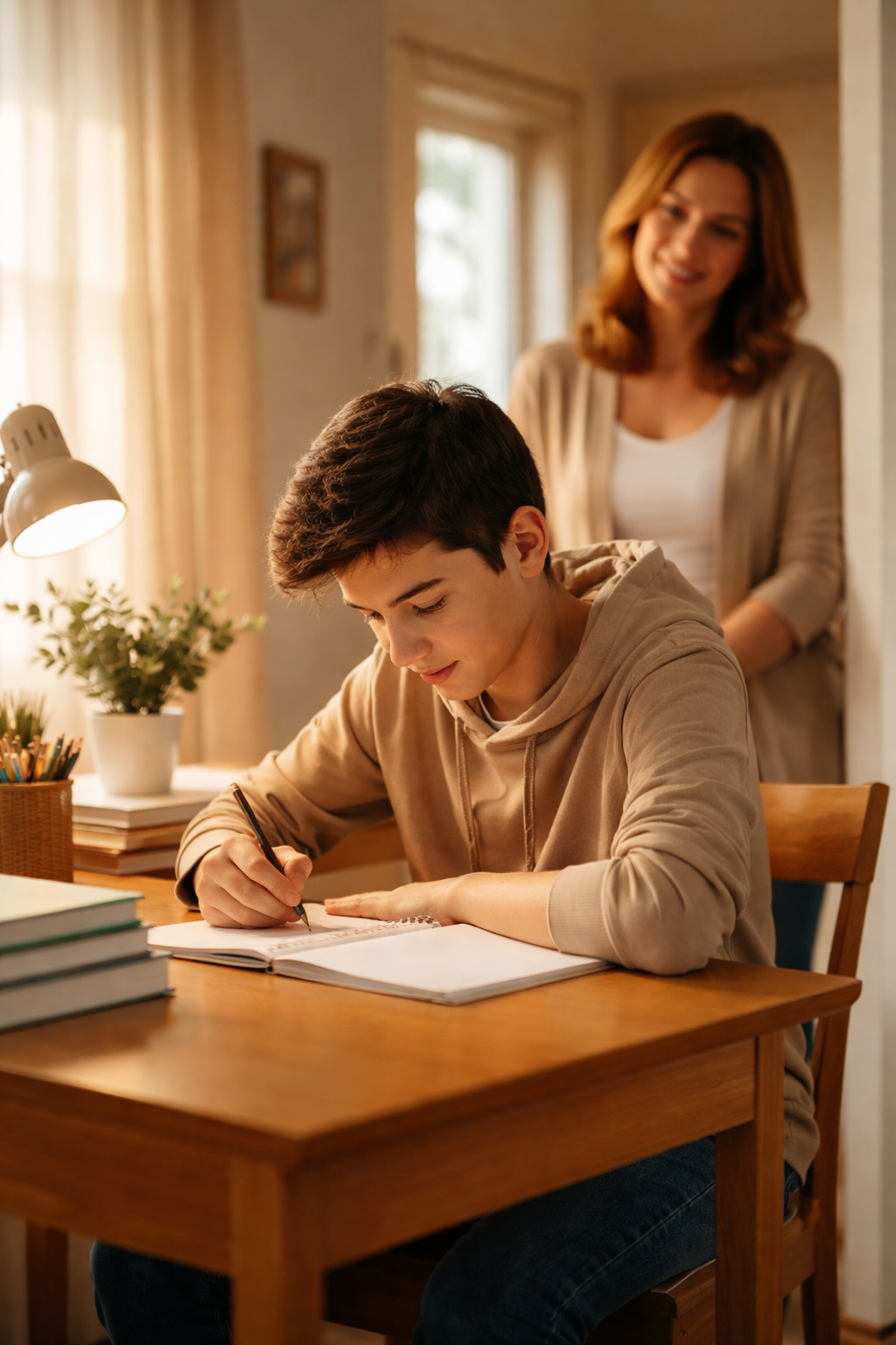 Child and parent learning writing