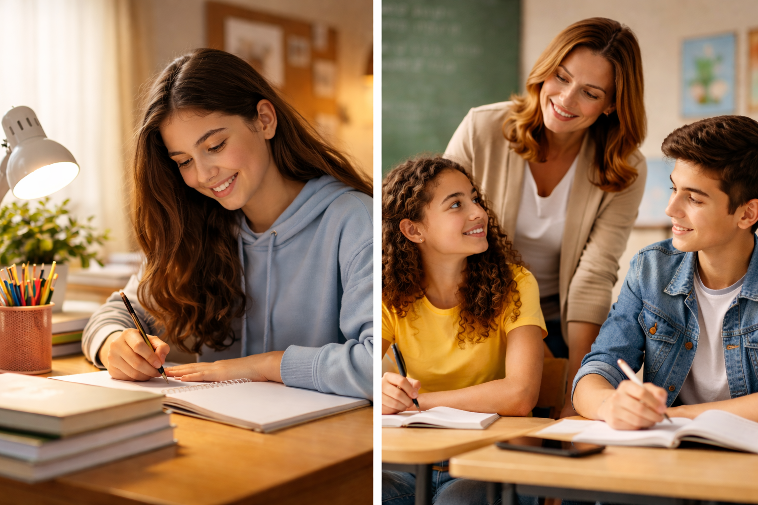 Students learning writing skills