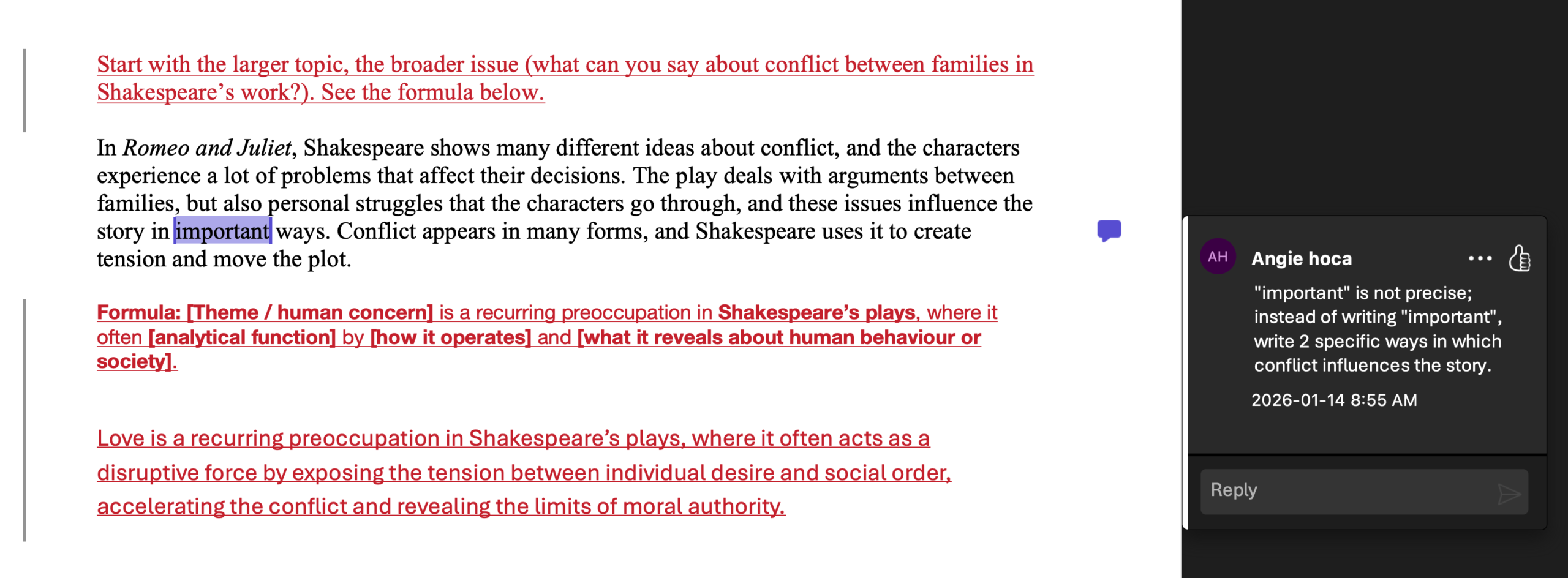 Before and After Writing Example 1