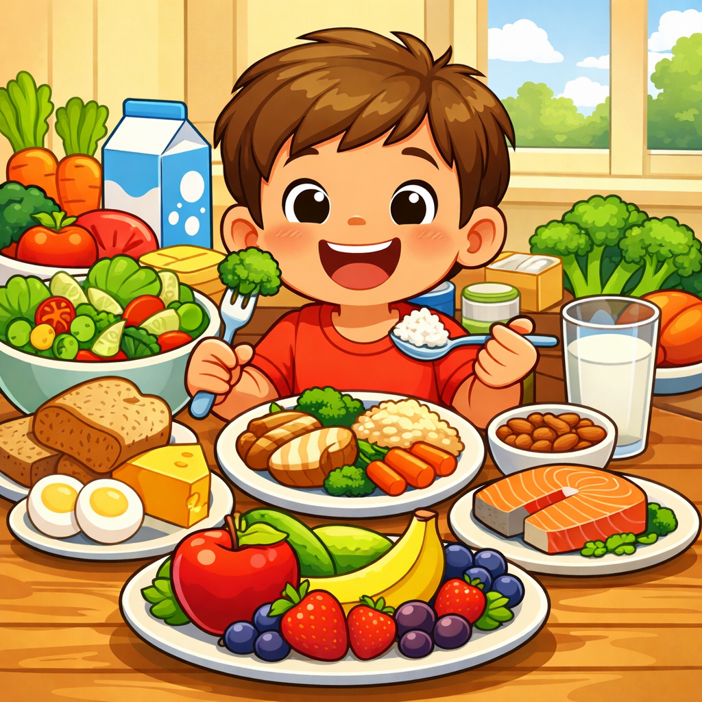 Boy eating healthy food