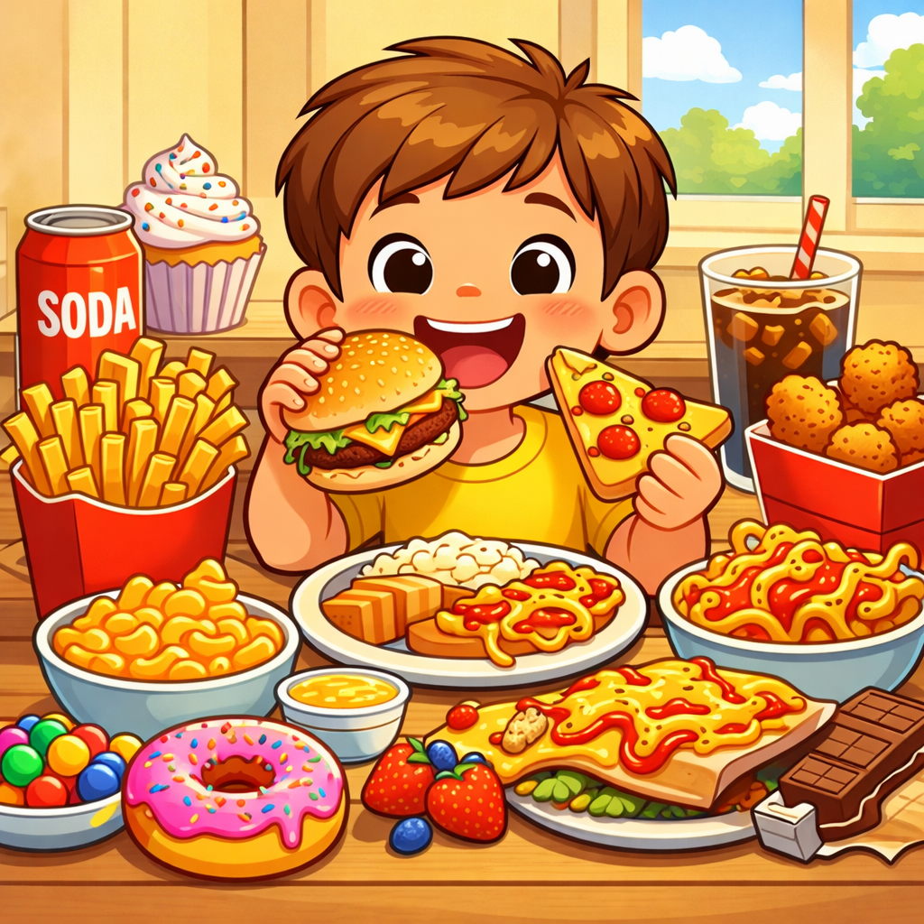 Boy eating unhealthy food
