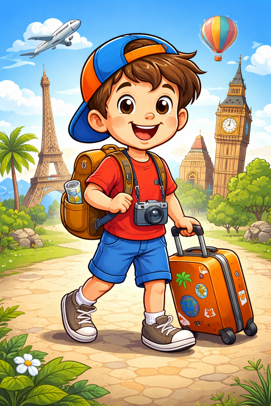 Cartoon boy traveling